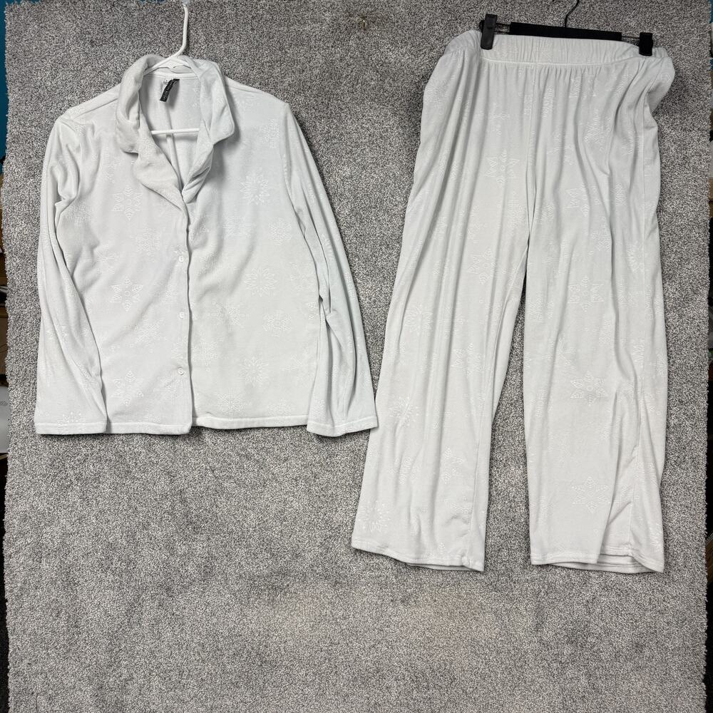 Jaclyn Intimates Pajama Set Womens L 33x25 Fleece Snowflake Winter Soft Cozy